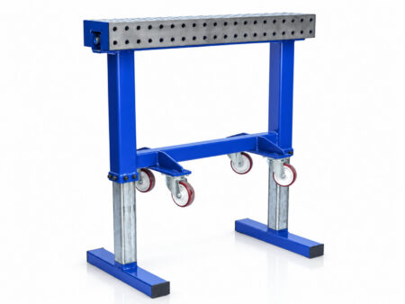Mechanisch stufenlos höhenverstellbarer Spannbock fahrbar mit rollen und Lochplatte