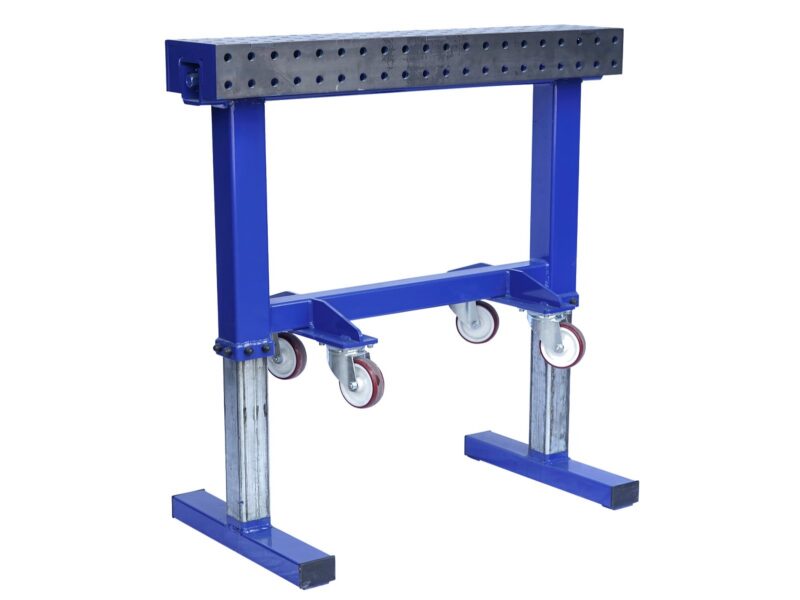 Mechanisch stufenlos höhenverstellbarer Spannbock fahrbar mit rollen und Lochplatte