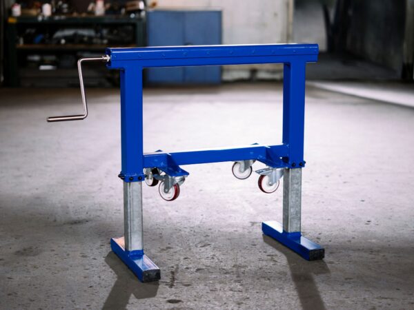 Mechanisch mittels Handkurbel stufenlos höhenverstellbarer und fahrbarer Schwerlast Unterstellbock bis 1000 kg "PETec Arbeitsbock ProFlex"