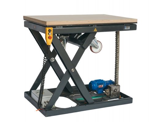 Scherenhubtisch mit Rollen und Holzplatte Extrem Belastbar