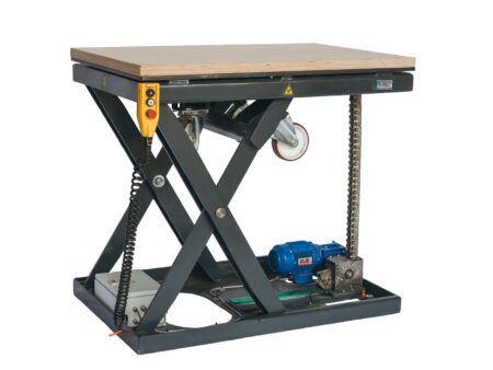 Scherenhubtisch mit Rollen und Holzplatte Extrem Belastbar