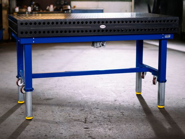 höhenverstellbarer Schweißtisch, 4 Füße, flexibel auf Laufrollen, Höhenverstellung bis 5000 kg mit Siegmund Professional 750 Schweißplatte