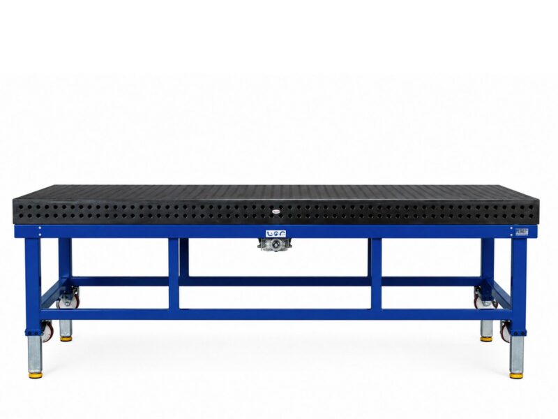 höhenverstellbarer Schweißtisch, 4 Füße, flexibel auf Laufrollen, Höhenverstellung bis 5000 kg mit Siegmund Professional 750 Schweißplatte