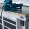 Höhenverstellbare Profi Werkbank mit Stahlplatte auf Rollen